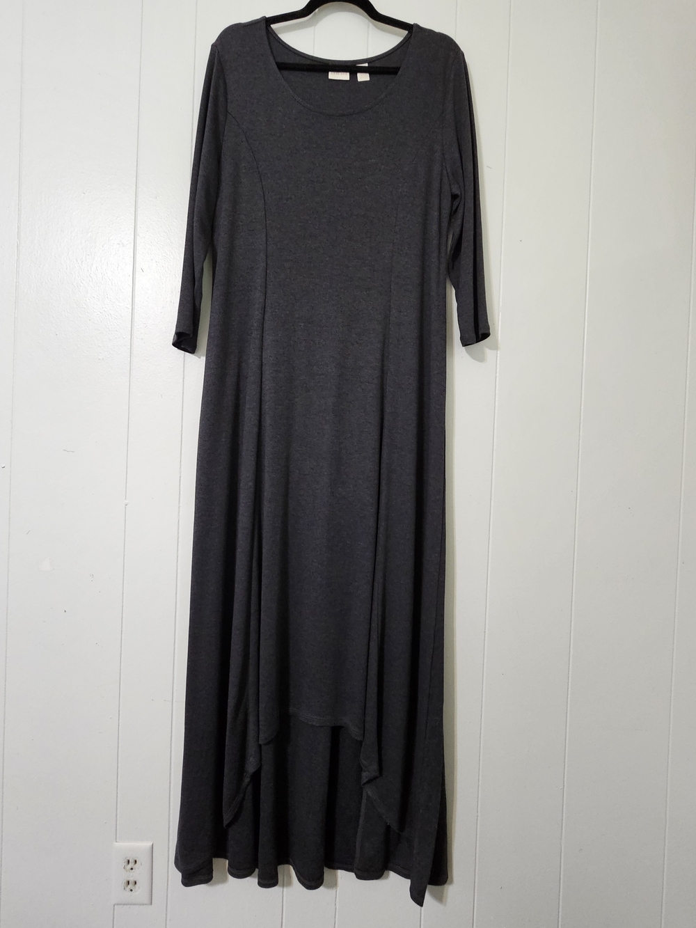 Chico’s Maxi Dress Size 2 Large Gray Hi Low Stretch Jersey Knit Casual